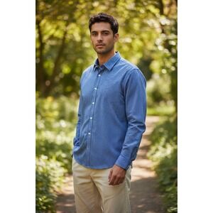 Van Heusen Traveler Mens XX Large Blue Gingham LongSleeve Dress Shirt ButtonDown